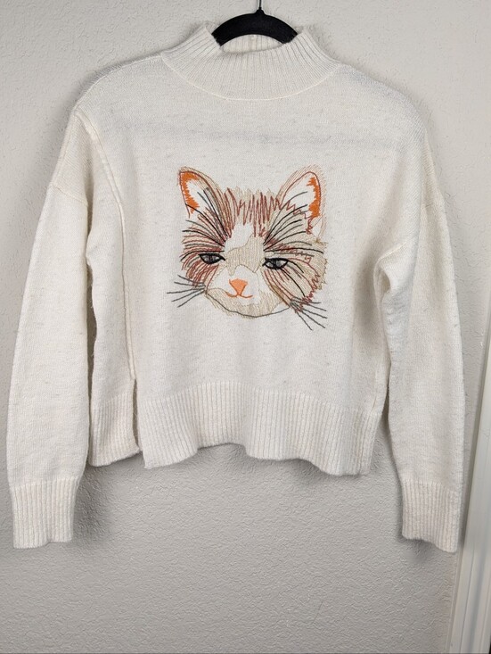 Anthropologie Sweaters - Anthropologie Moth Miaou Sweater S Embroidered Cat Excellent Condition